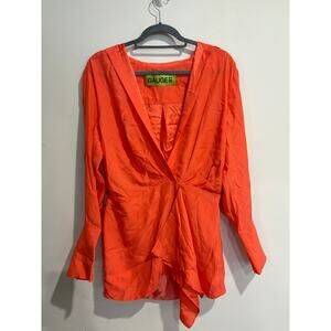 Gauge81 100% Silk Long Sleeve Draped Mini Shirt Dress Orange Womens Size XS